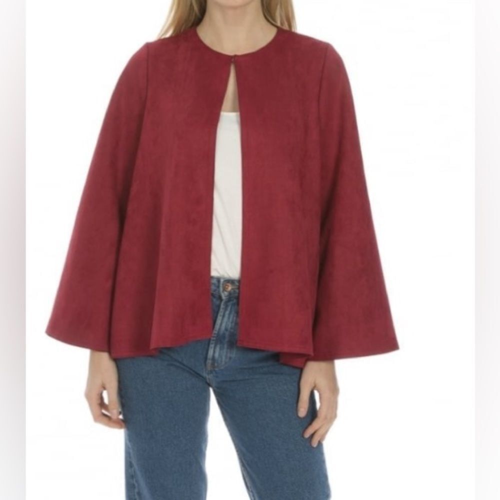 JAYLEY COLLECTION Luxury Faux Suede Jacket Red Open Front Jacket one size